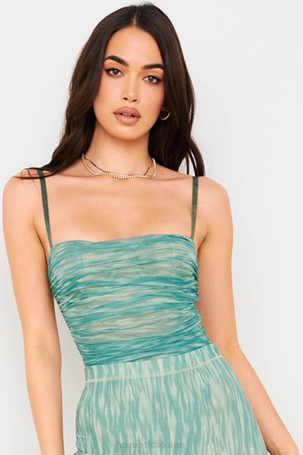 klær bodysuit med rynket mesh med perle eføytrykk House of CB J6RL757