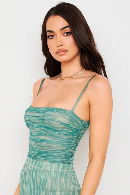 klær bodysuit med rynket mesh med perle eføytrykk House of CB J6RL757