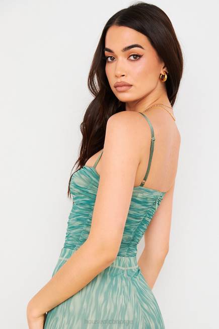 klær bodysuit med rynket mesh med perle eføytrykk House of CB J6RL757