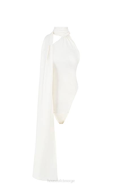klær farrah ivory sateng bodysuit med sjal hals House of CB J6RL710