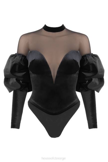 klær monique svart fløyel og tyll bodysuit House of CB J6RL775