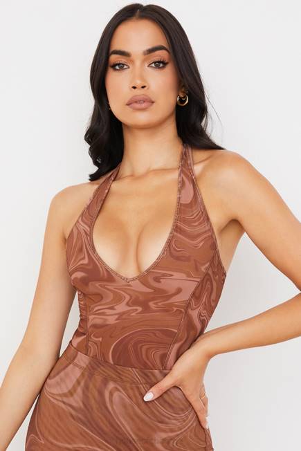 klær sabine kakao swirl print grime bodysuit House of CB J6RL752