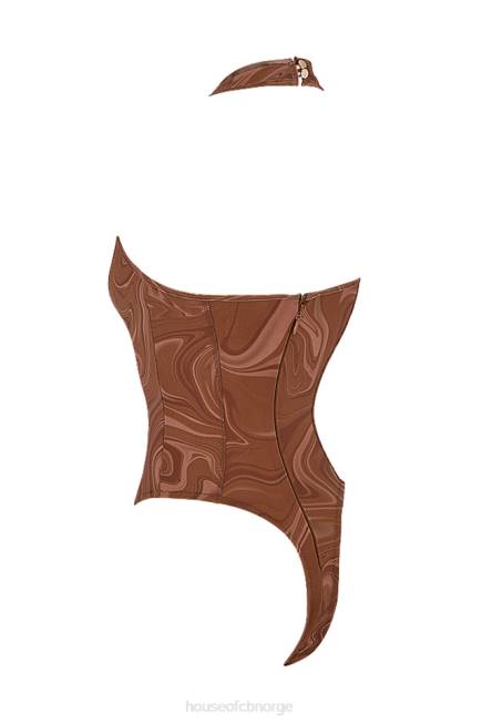 klær sabine kakao swirl print grime bodysuit House of CB J6RL752