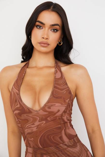 klær sabine kakao swirl print grime bodysuit House of CB J6RL752