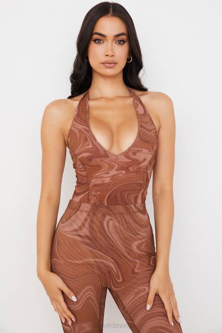 klær sabine kakao swirl print grime bodysuit House of CB J6RL752