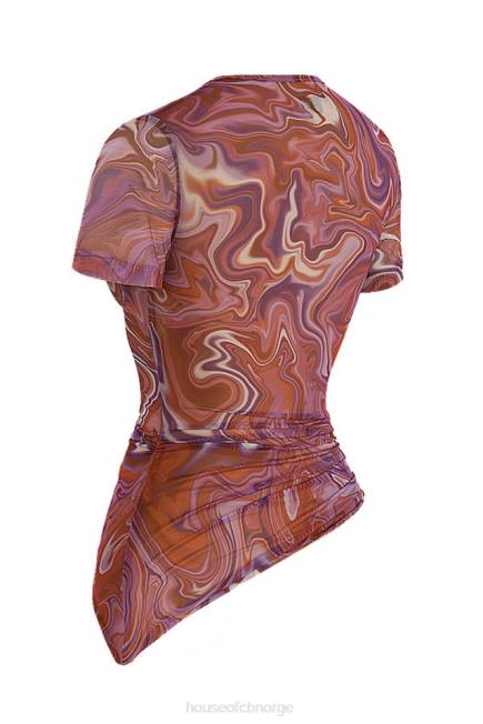klær claudie lilla swirl asymmetrisk t-skjorte House of CB J6RL750