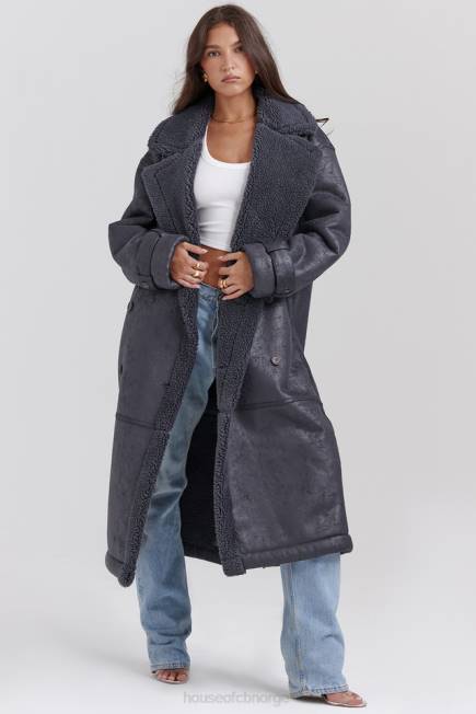 klær deiji grå vegansk shearling frakk House of CB J6RL1024