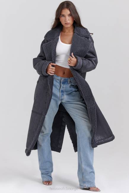 klær deiji grå vegansk shearling frakk House of CB J6RL1024