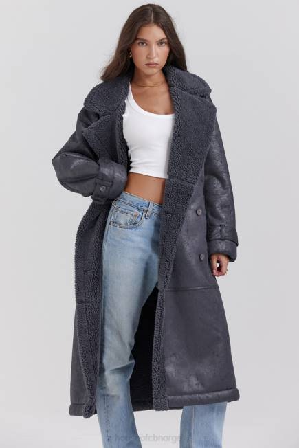 klær deiji grå vegansk shearling frakk House of CB J6RL1024
