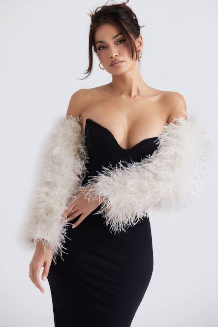 klær ash off white marabou jakke med ermer House of CB J6RL1037