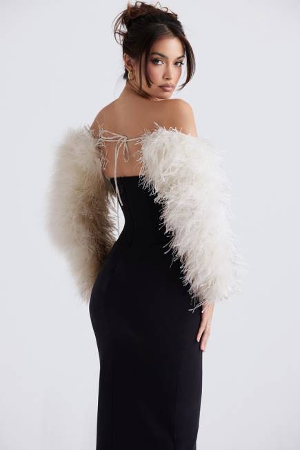 klær ash off white marabou jakke med ermer House of CB J6RL1037