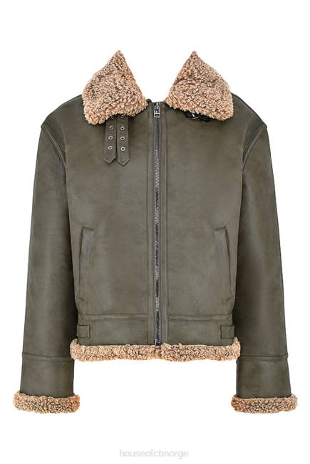 klær madden army grønn vegansk shearling aviator jakke House of CB J6RL1038