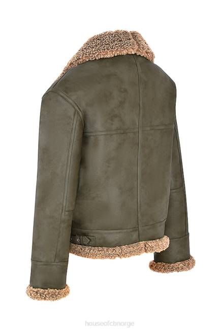 klær madden army grønn vegansk shearling aviator jakke House of CB J6RL1038
