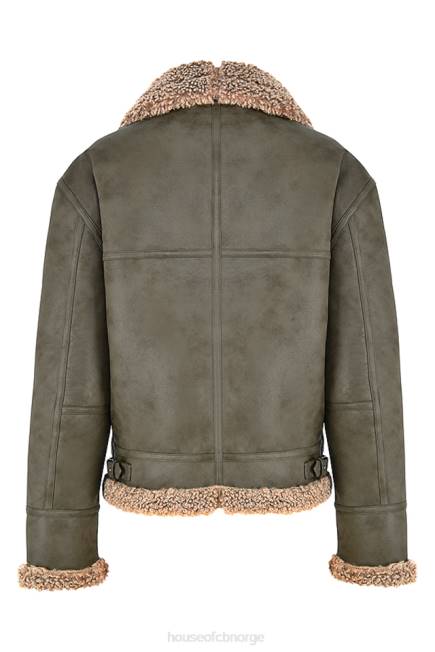 klær madden army grønn vegansk shearling aviator jakke House of CB J6RL1038
