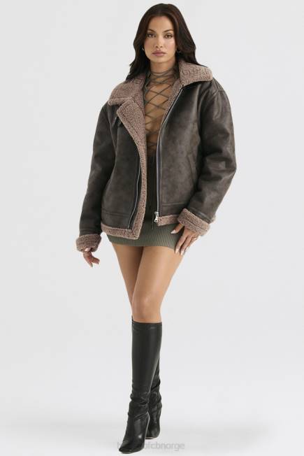 klær madden army grønn vegansk shearling aviator jakke House of CB J6RL1038