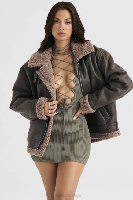 klær madden army grønn vegansk shearling aviator jakke House of CB J6RL1038