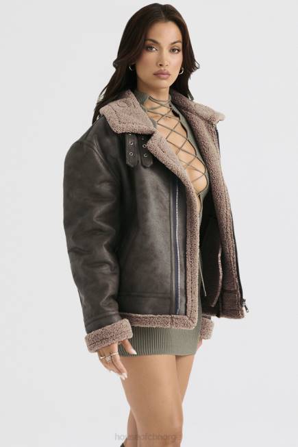 klær madden army grønn vegansk shearling aviator jakke House of CB J6RL1038