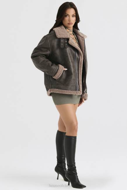klær madden army grønn vegansk shearling aviator jakke House of CB J6RL1038