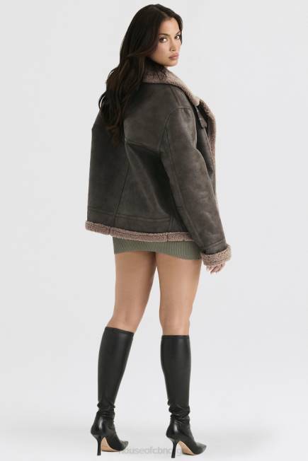 klær madden army grønn vegansk shearling aviator jakke House of CB J6RL1038