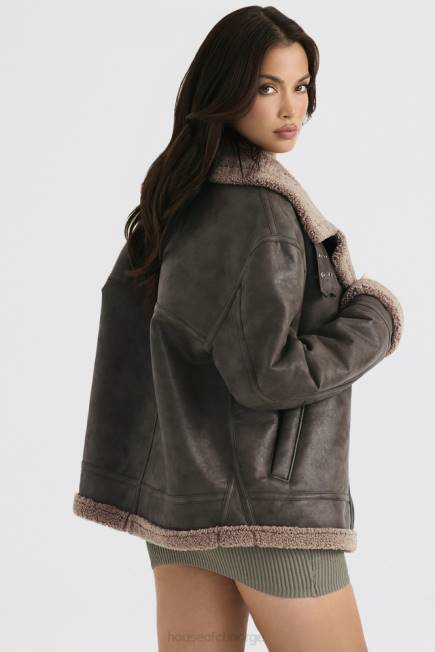klær madden army grønn vegansk shearling aviator jakke House of CB J6RL1038