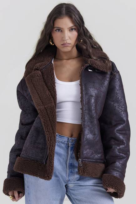 klær madden brown vegansk shearling aviator jakke House of CB J6RL1025