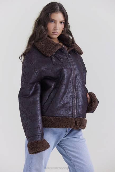 klær madden brown vegansk shearling aviator jakke House of CB J6RL1025