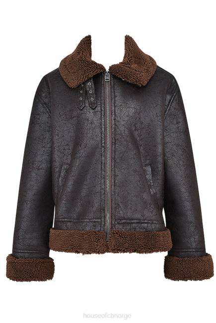 klær madden brown vegansk shearling aviator jakke House of CB J6RL1025