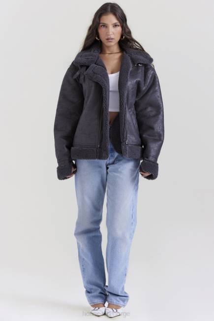 klær madden grey vegansk shearling aviator jakke House of CB J6RL1026