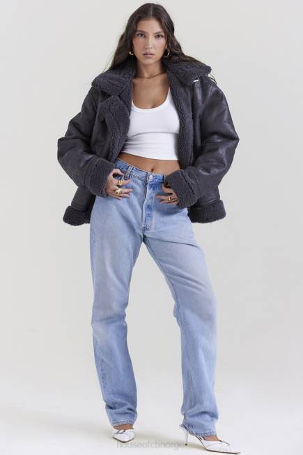 klær madden grey vegansk shearling aviator jakke House of CB J6RL1026