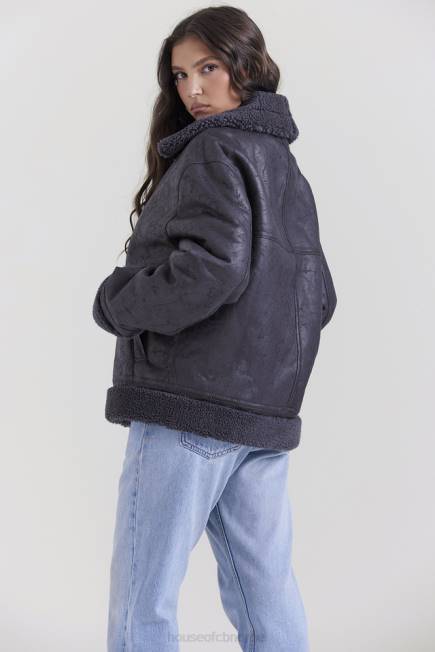 klær madden grey vegansk shearling aviator jakke House of CB J6RL1026
