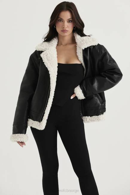 klær madden svart vegansk shearling aviator jakke House of CB J6RL1041