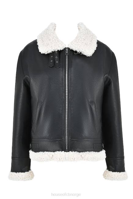 klær madden svart vegansk shearling aviator jakke House of CB J6RL1041
