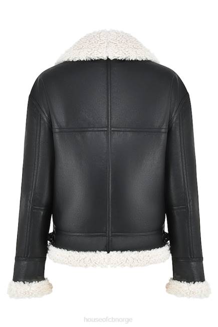 klær madden svart vegansk shearling aviator jakke House of CB J6RL1041