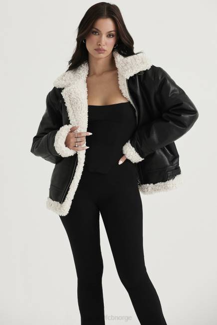 klær madden svart vegansk shearling aviator jakke House of CB J6RL1041