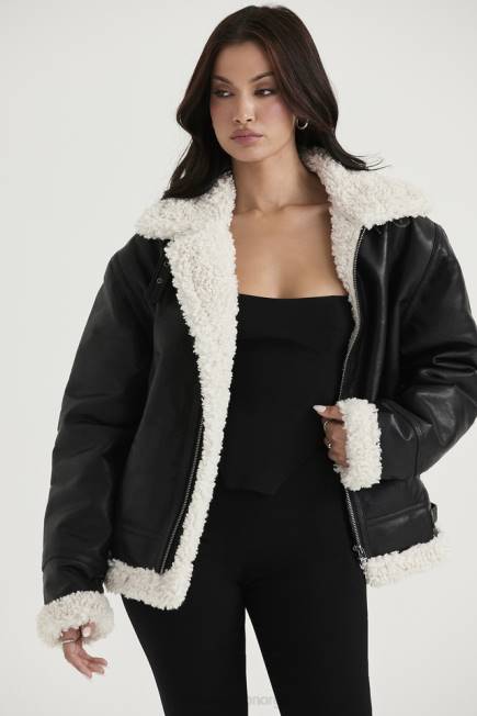 klær madden svart vegansk shearling aviator jakke House of CB J6RL1041