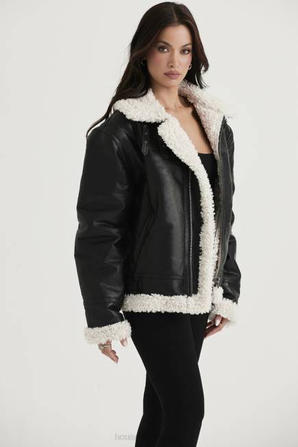 klær madden svart vegansk shearling aviator jakke House of CB J6RL1041