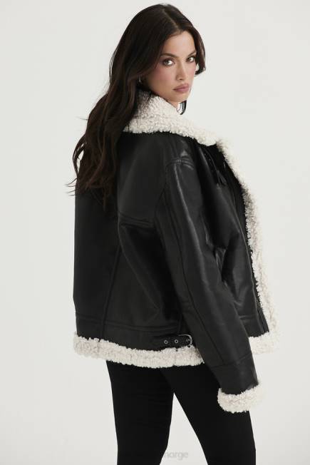 klær madden svart vegansk shearling aviator jakke House of CB J6RL1041
