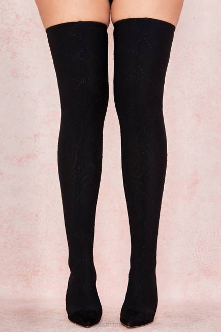 sko escape black mesh monogram lårstøvler House of CB J6RL1088