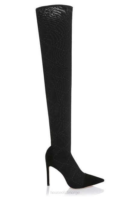 sko escape black mesh monogram lårstøvler House of CB J6RL1088