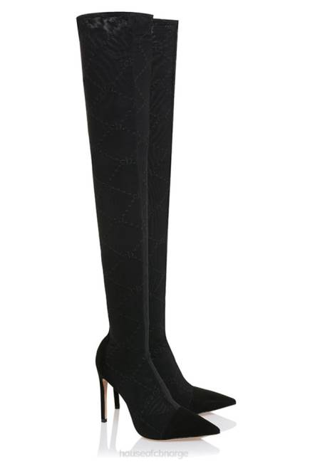 sko escape black mesh monogram lårstøvler House of CB J6RL1088