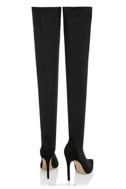 sko escape black mesh monogram lårstøvler House of CB J6RL1088