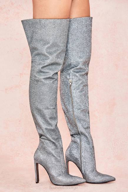 sko stardust sølv sparkle lår høye skinnstøvler House of CB J6RL1115
