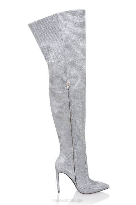 sko stardust sølv sparkle lår høye skinnstøvler House of CB J6RL1115