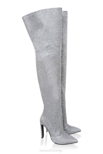 sko stardust sølv sparkle lår høye skinnstøvler House of CB J6RL1115